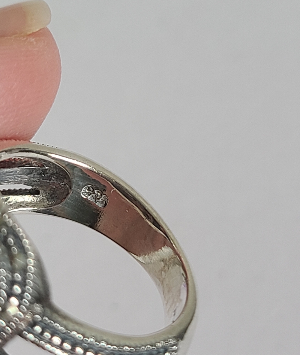 Vintage Boho Sterling Silver Black Onyx Floating Cabochon Marcasite Crystal Ring - Picture 11 of 14
